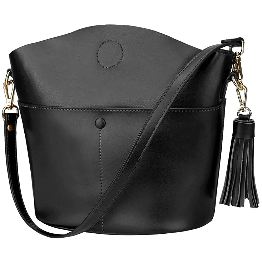 Genuine Leather Crossbody Bucket Bag Shoulder Purse Handbag 