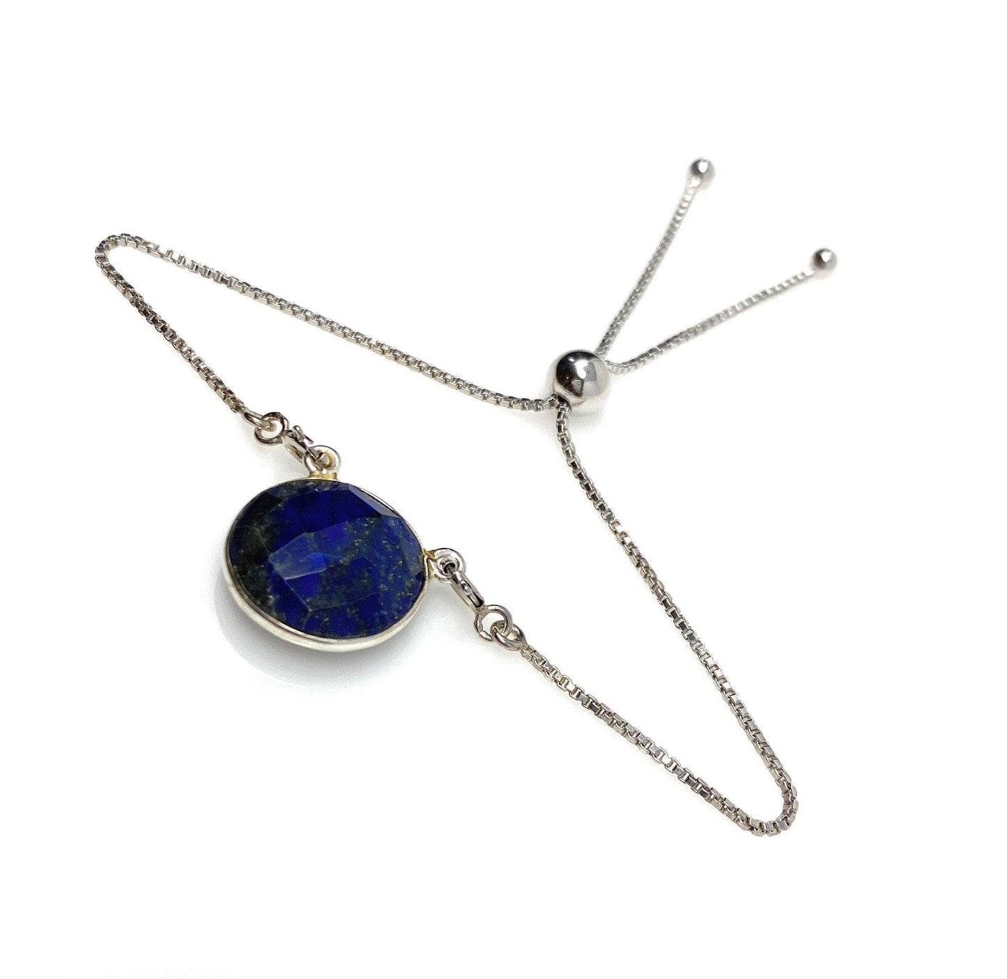 Lapis Lazuli Bar Gemstone Bracelet, Sterling Silver Adjustable Bolo