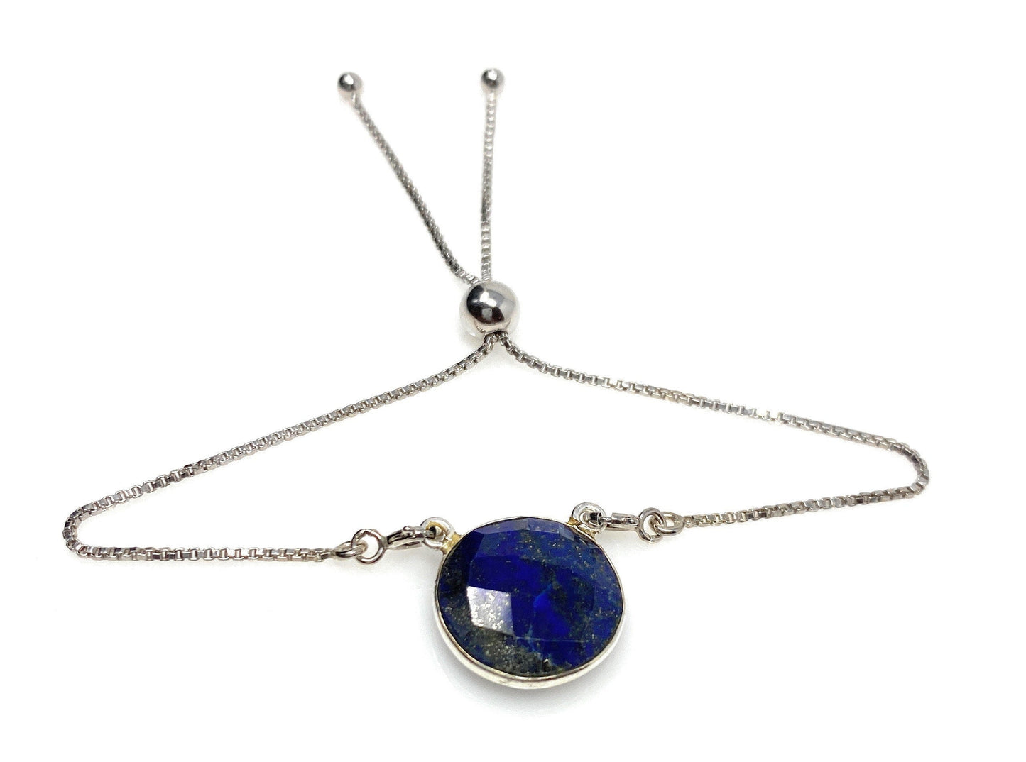 Lapis Lazuli Bar Gemstone Bracelet, Sterling Silver Adjustable Bolo