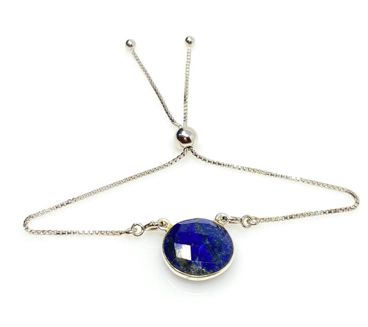 Lapis Lazuli Bar Gemstone Bracelet, Sterling Silver Adjustable Bolo