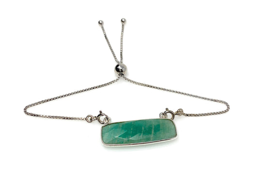 Amazonite Gemstone Bar Bracelet, Sterling Silver Adjustable Bolo