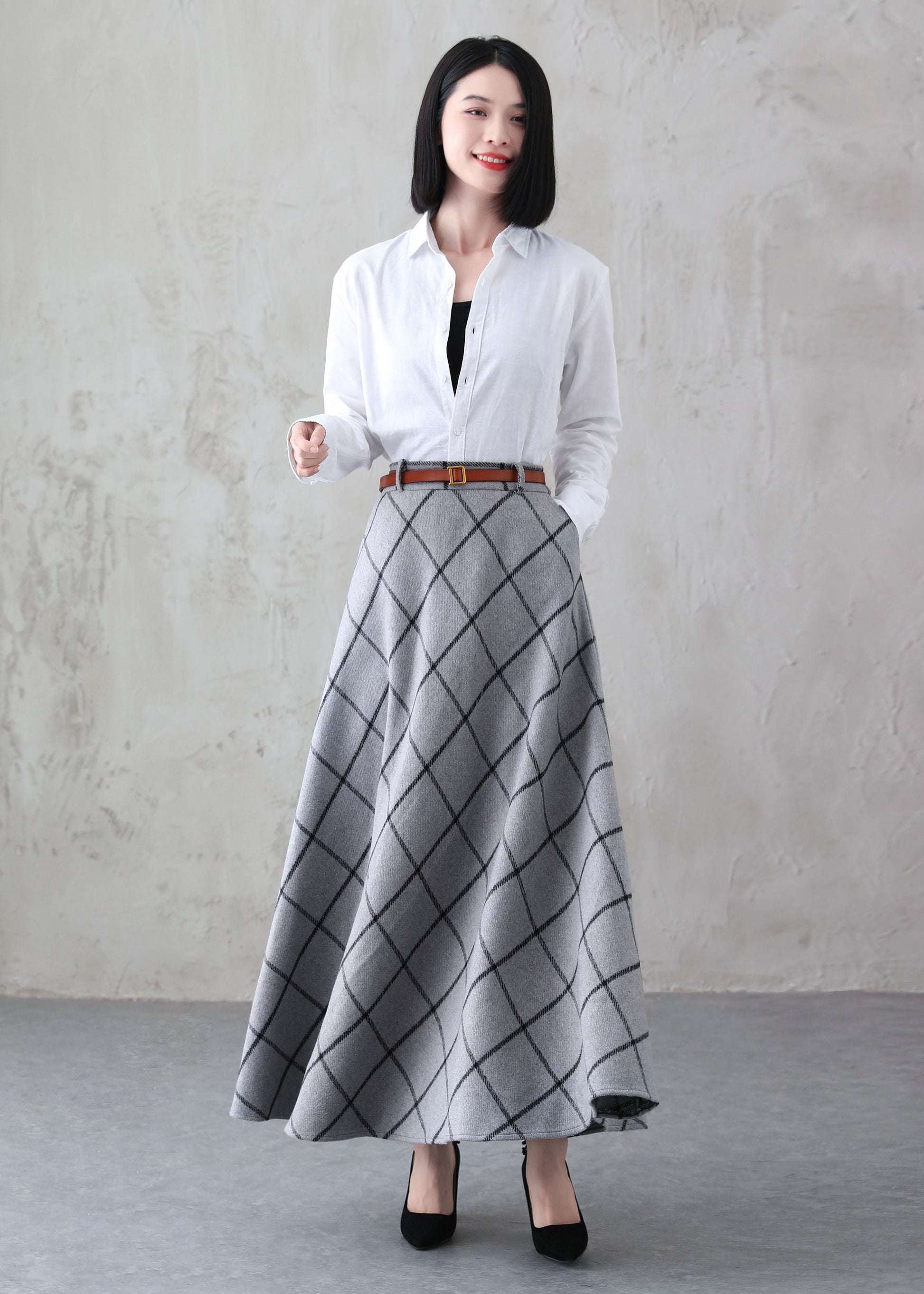 Wool Skirt, Maxi Wool Skirt, Long Green Wool Plaid Skirt, Vintage Insp