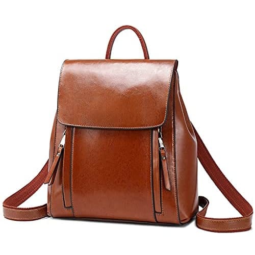 Iswee Vintage Waxy Leather Women Backpack Purse Anti-theft 