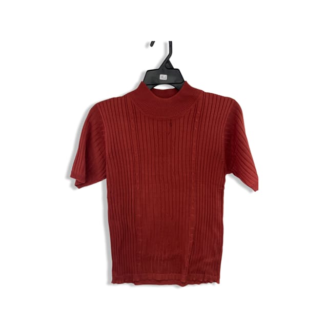 KEKE SILK Mock Neckline Short Sleeve Ribbed Sweater - medium