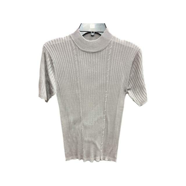KEKE SILK Mock Neckline Short Sleeve Ribbed Sweater - medium