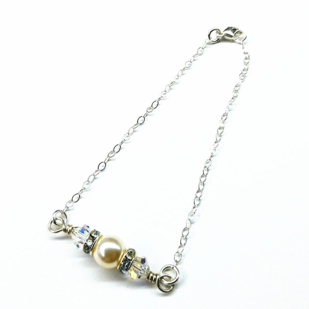 Silver Swarovski Crystal Pearl Bar Bridal Bracelet
