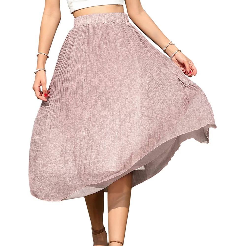 Midi Skirt Womens High Waist Polka Dot Pleated Swing with 