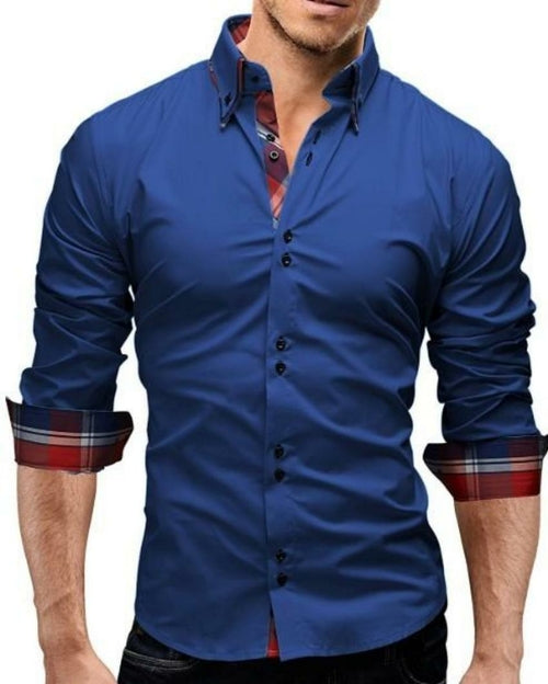 Mens Slim Fit Dual Collar Look Button Front Shirt