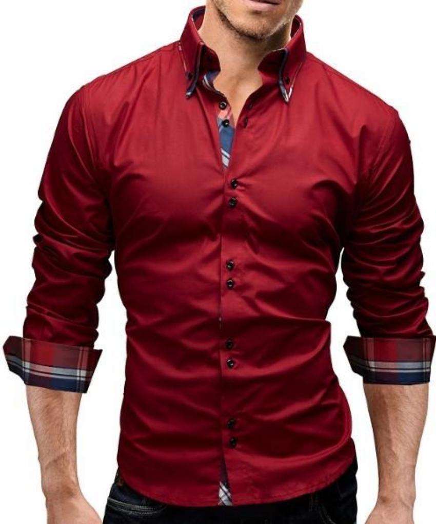 Mens Slim Fit Dual Collar Look Button Front Shirt