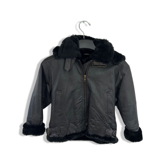 Shebang Genuine Leather Coat with Detachable Hood - black / 