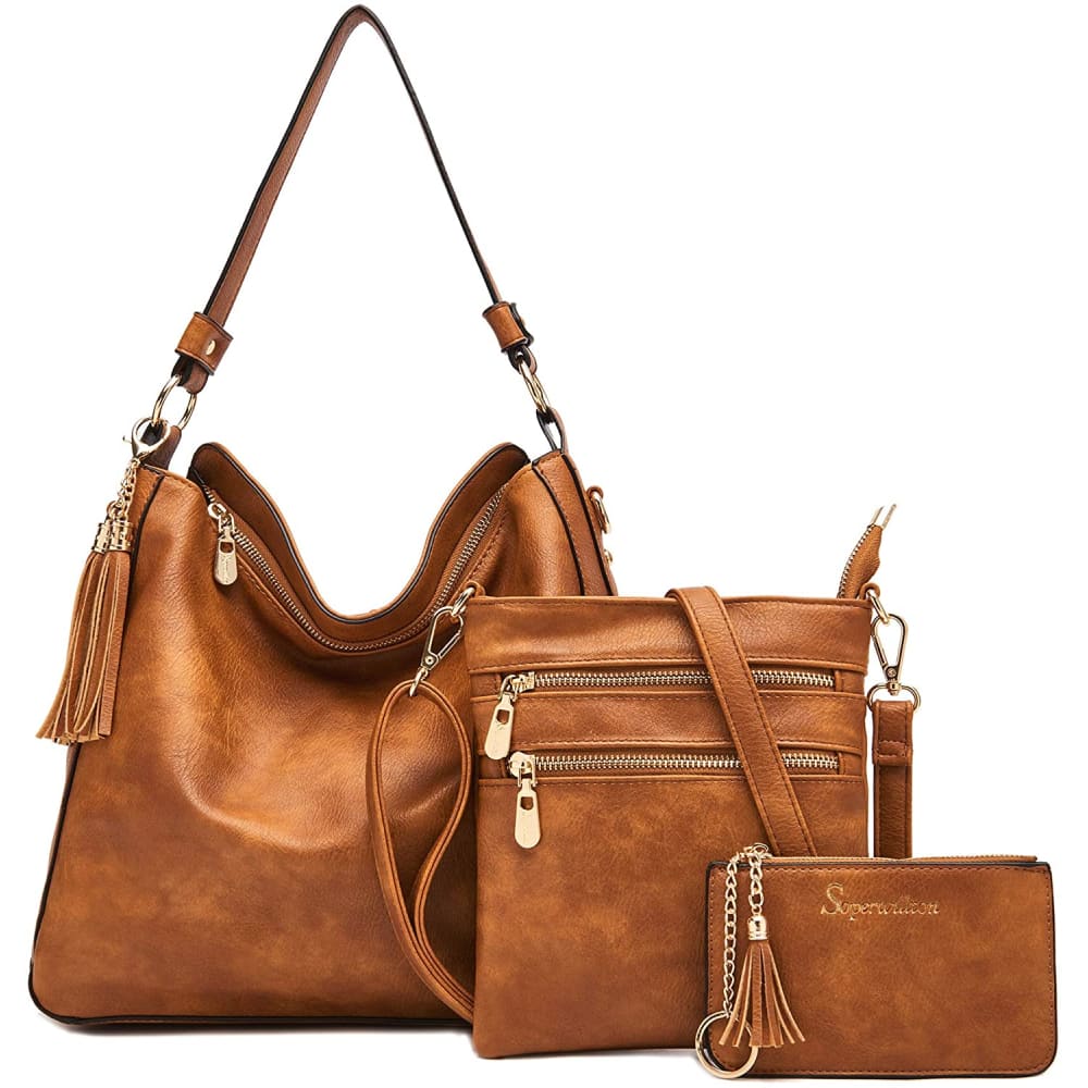 Soperwillton Handbags for Women Large Bucket Shoulder Bag Faux Leather Hobo Bag Ladies Crossbody Bag 3pcs Purse Set