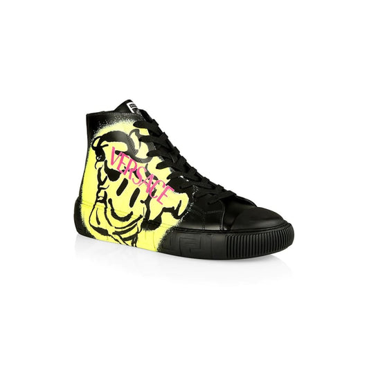 Versace La Greca High Top Sneakers - US 8 / Black & Yellow
