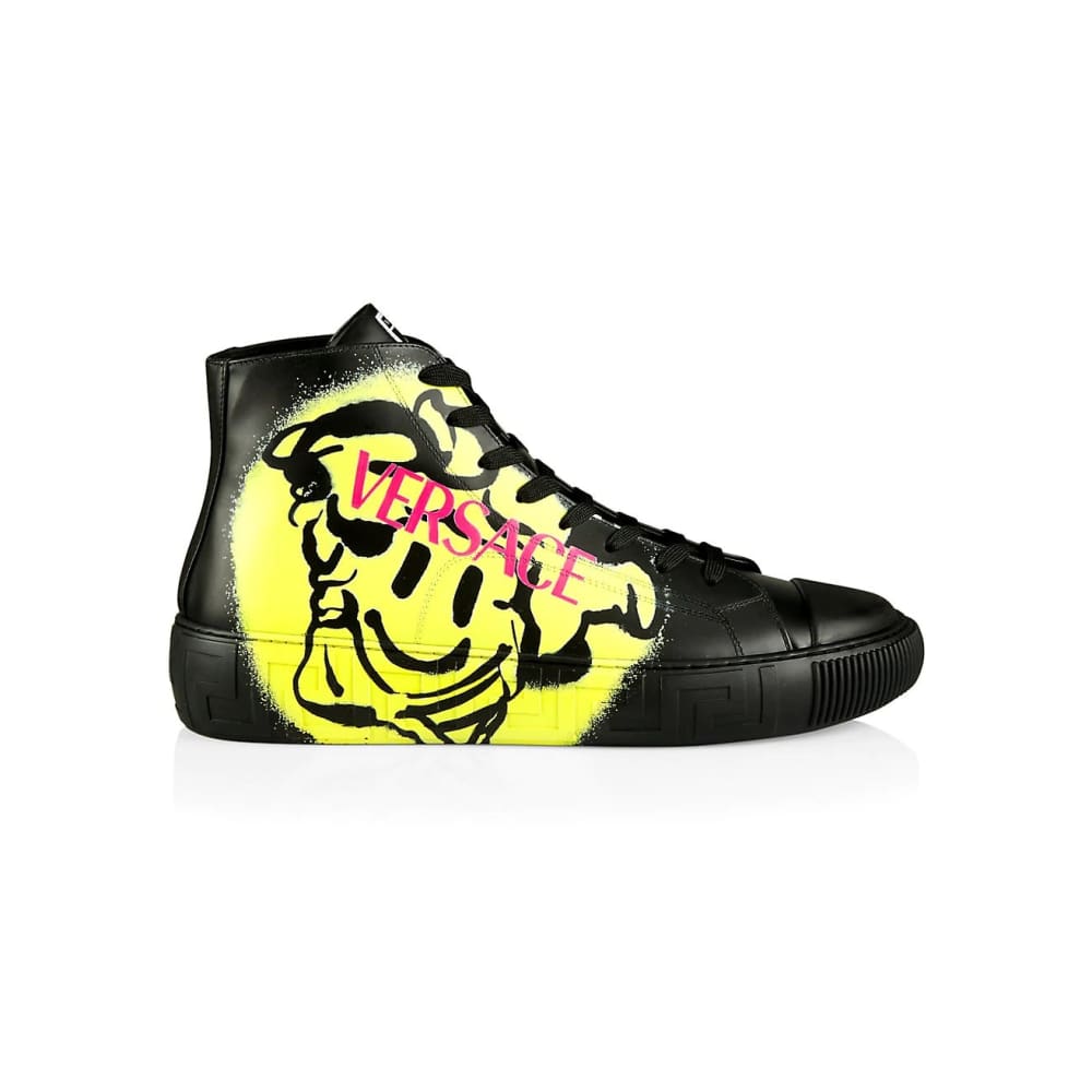Versace La Greca High Top Sneakers - US 9 / Black & Yellow