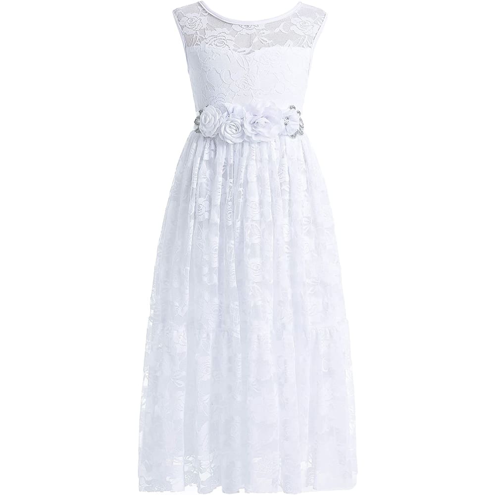 Welieenice Flower Girls Wedding Ankle Length Sheer Back Gown