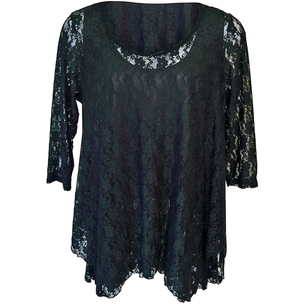 Women’s Lace Tunic 3/4 Sleeve Plus Size - 3X / Black - Back 