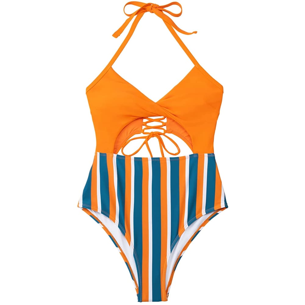 Women’s One Piece Swimsuit Cutout Halter Lace Up Twist 