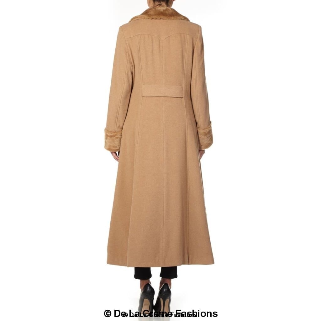 Wool Blend Faux Fur Trim Maxi Coat (2004-FUR)