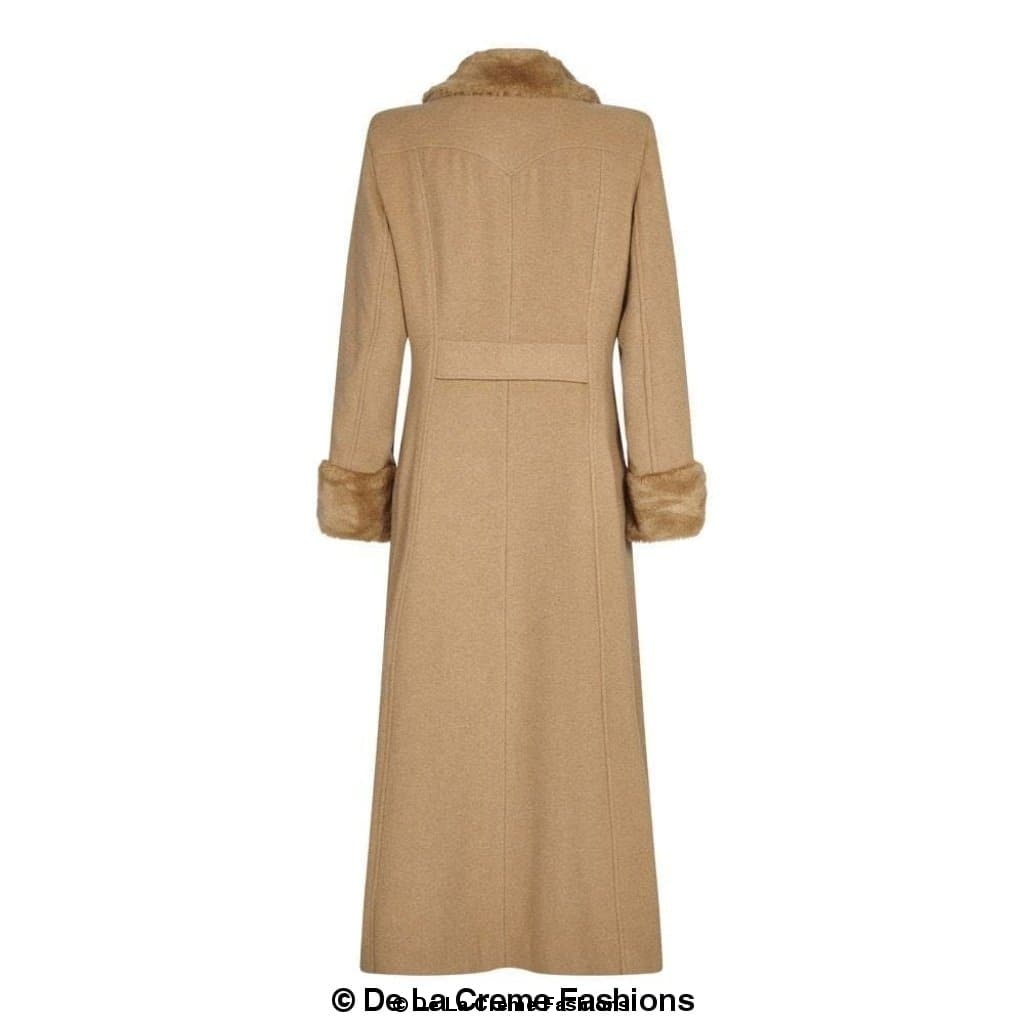 Wool Blend Faux Fur Trim Maxi Coat (2004-FUR)