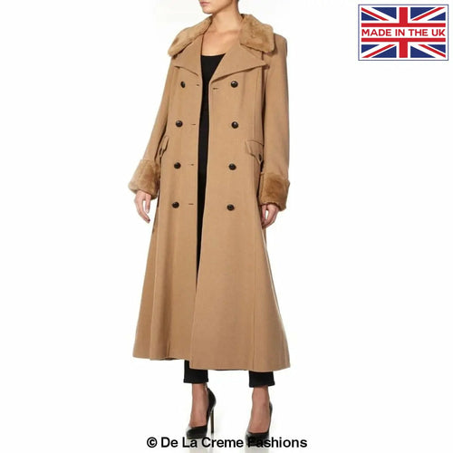 Wool Blend Faux Fur Trim Maxi Coat (2004-FUR)